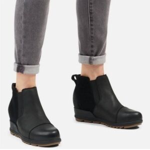 Sorel | Black Evie Pull On Wedge Chelsea Ankle Boots